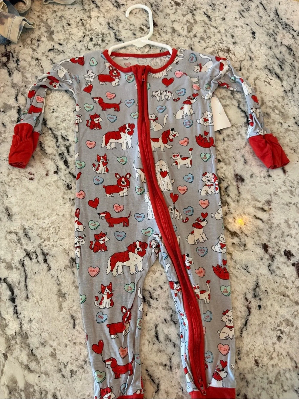 Little Sleepies Gray and Red Puppy Print Zip One-Piece Pajamas